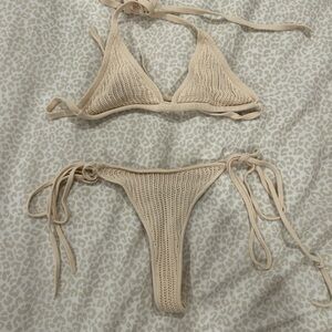 Luxe to Kill Cream Knit Thong Bikini Set